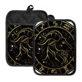 Gold And Black Capricorn Sign Print Pot Holders With Pocket