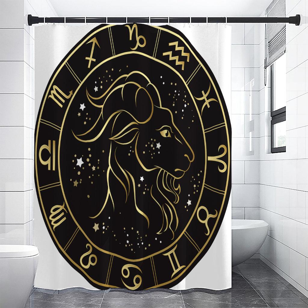 Gold And Black Capricorn Sign Print Premium Shower Curtain