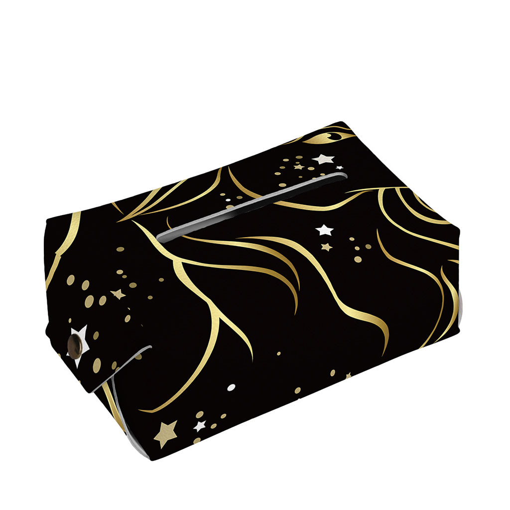 Gold And Black Capricorn Sign Print Rectangle Tissue Box Cover