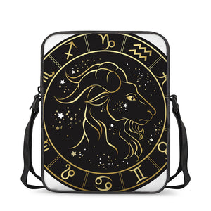 Gold And Black Capricorn Sign Print Rectangular Crossbody Bag