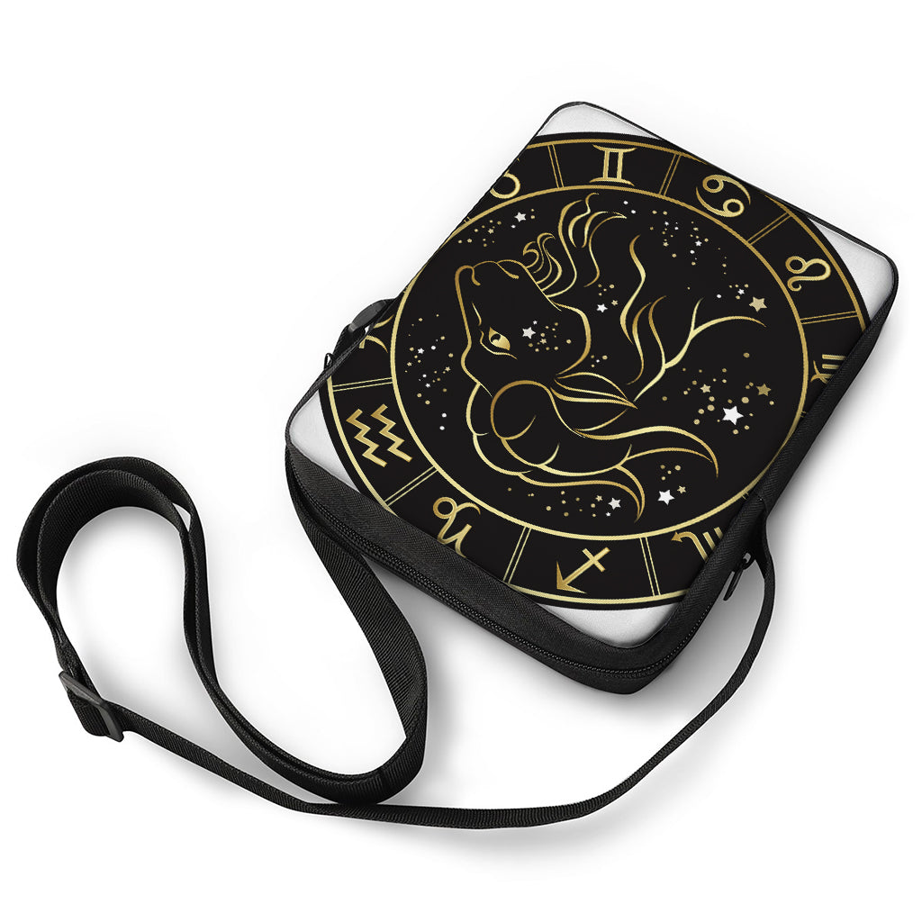 Gold And Black Capricorn Sign Print Rectangular Crossbody Bag