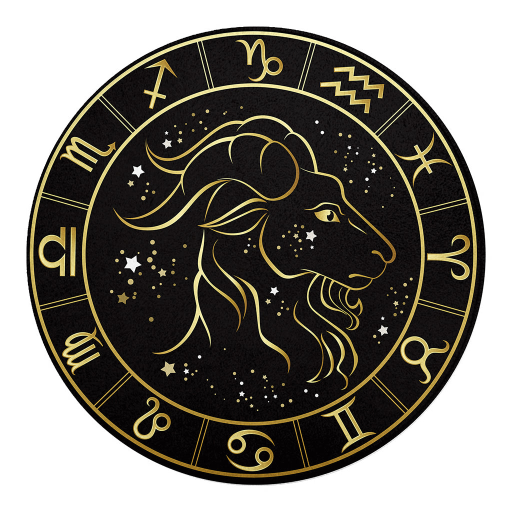 Gold And Black Capricorn Sign Print Round Blanket