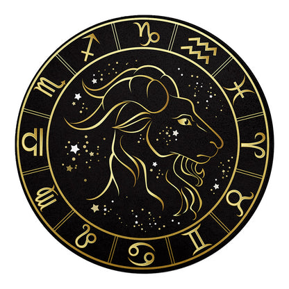 Gold And Black Capricorn Sign Print Round Blanket