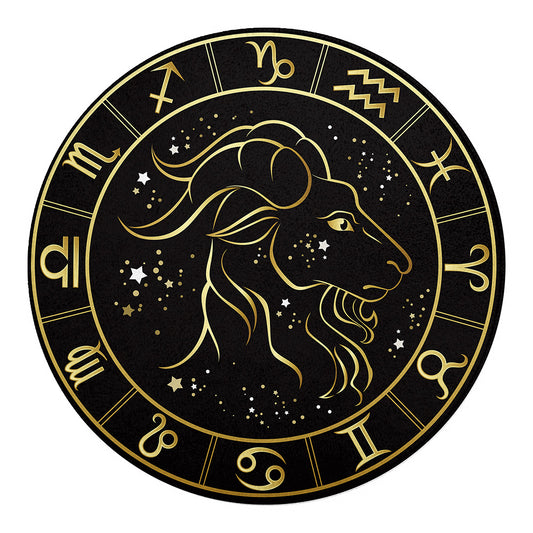 Gold And Black Capricorn Sign Print Round Blanket