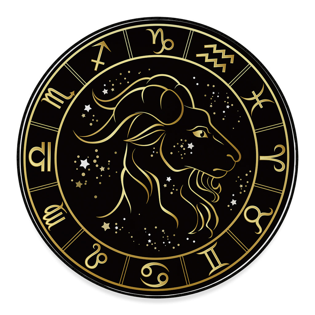 Gold And Black Capricorn Sign Print Round Floor Mat