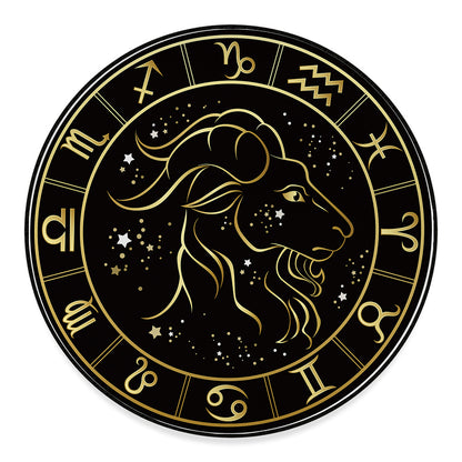 Gold And Black Capricorn Sign Print Round Floor Mat