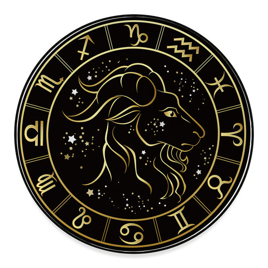 Gold And Black Capricorn Sign Print Round Floor Mat