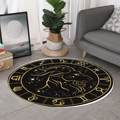 Gold And Black Capricorn Sign Print Round Rug