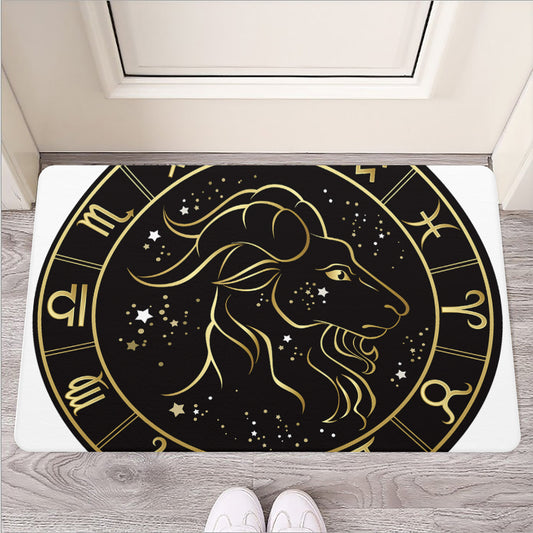 Gold And Black Capricorn Sign Print Rubber Doormat