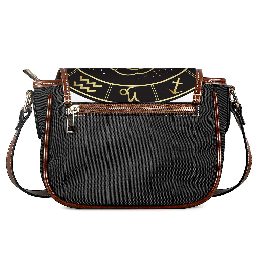 Gold And Black Capricorn Sign Print Saddle Bag