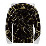 Gold And Black Capricorn Sign Print Sherpa Lined Zip Up Hoodie