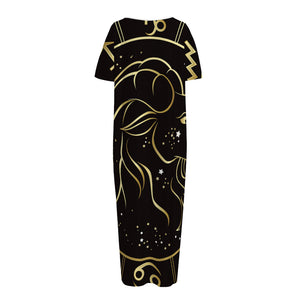 Gold And Black Capricorn Sign Print Short Sleeve Long Nightdress