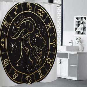 Gold And Black Capricorn Sign Print Shower Curtain