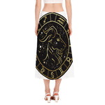 Gold And Black Capricorn Sign Print Side Slit Midi Skirt