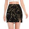 Gold And Black Capricorn Sign Print Side Slit Mini Skirt