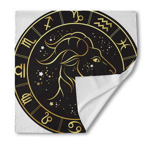 Gold And Black Capricorn Sign Print Silk Bandana