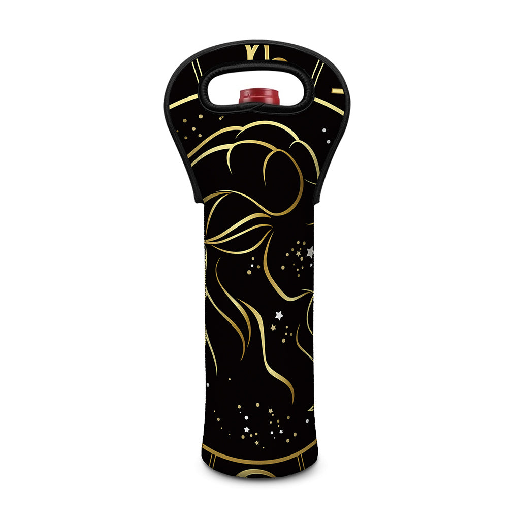 Gold And Black Capricorn Sign Print Single Neoprene Wine Tote