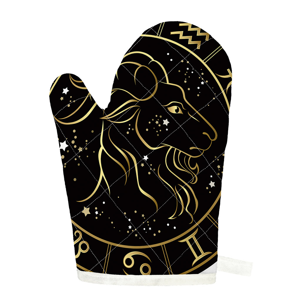 Gold And Black Capricorn Sign Print Single Oven Mitt
