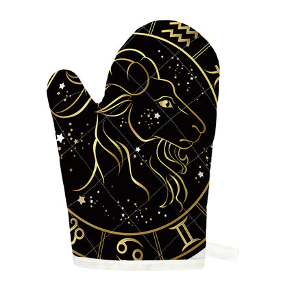 Gold And Black Capricorn Sign Print Single Oven Mitt