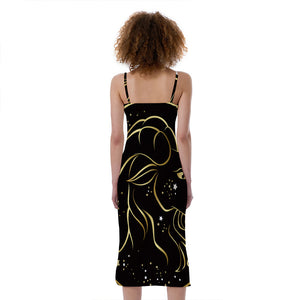 Gold And Black Capricorn Sign Print Slim Fit Midi Cami Dress