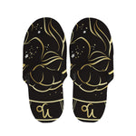 Gold And Black Capricorn Sign Print Slippers