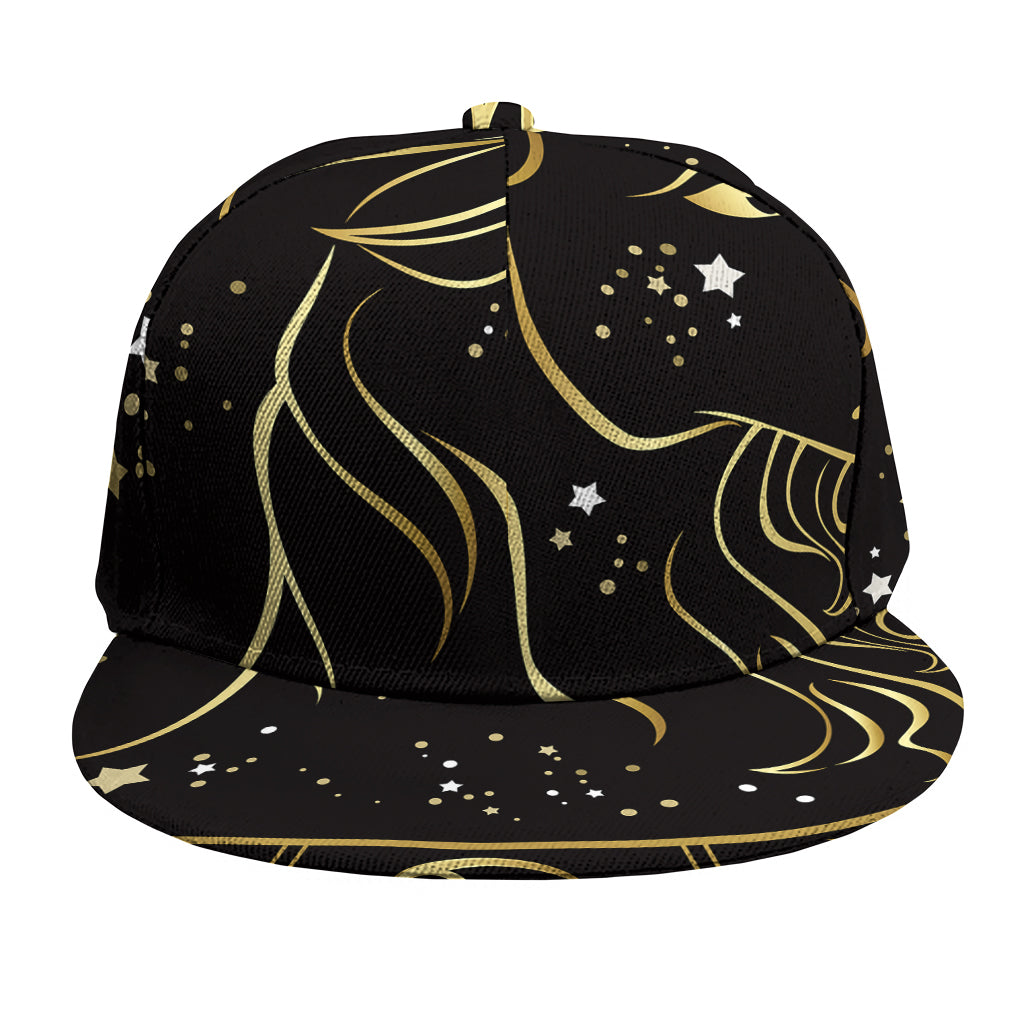 Gold And Black Capricorn Sign Print Snapback Cap