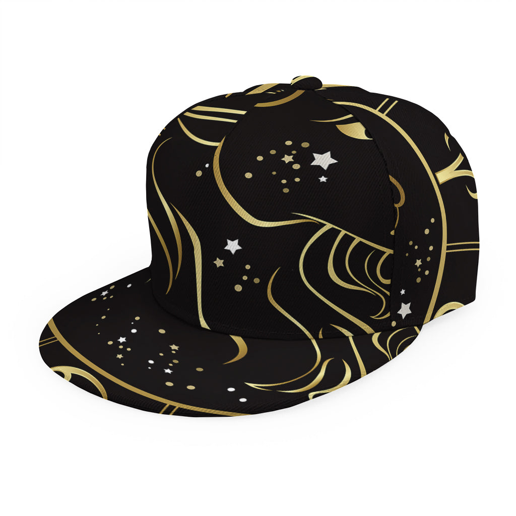 Gold And Black Capricorn Sign Print Snapback Cap