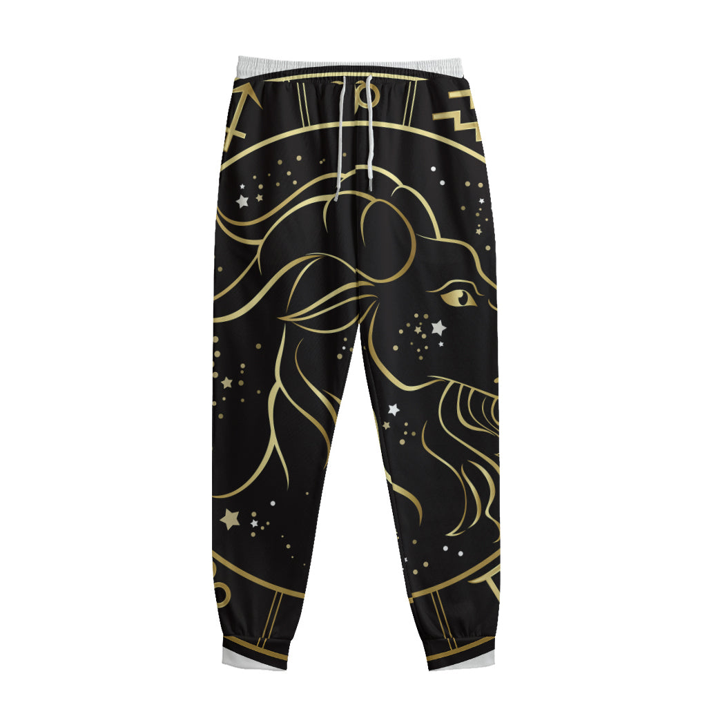 Gold And Black Capricorn Sign Print Sweatpants
