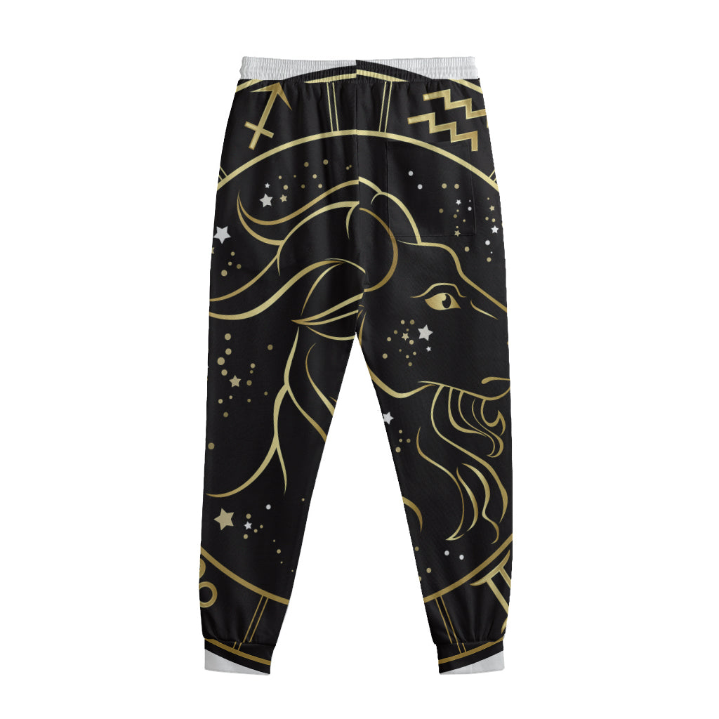 Gold And Black Capricorn Sign Print Sweatpants