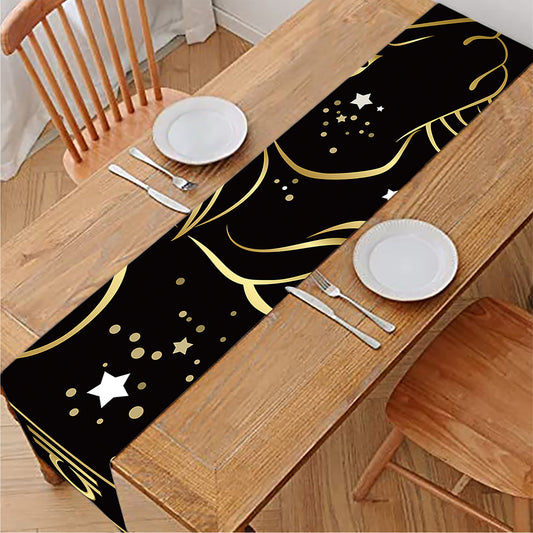 Gold And Black Capricorn Sign Print Table Runner