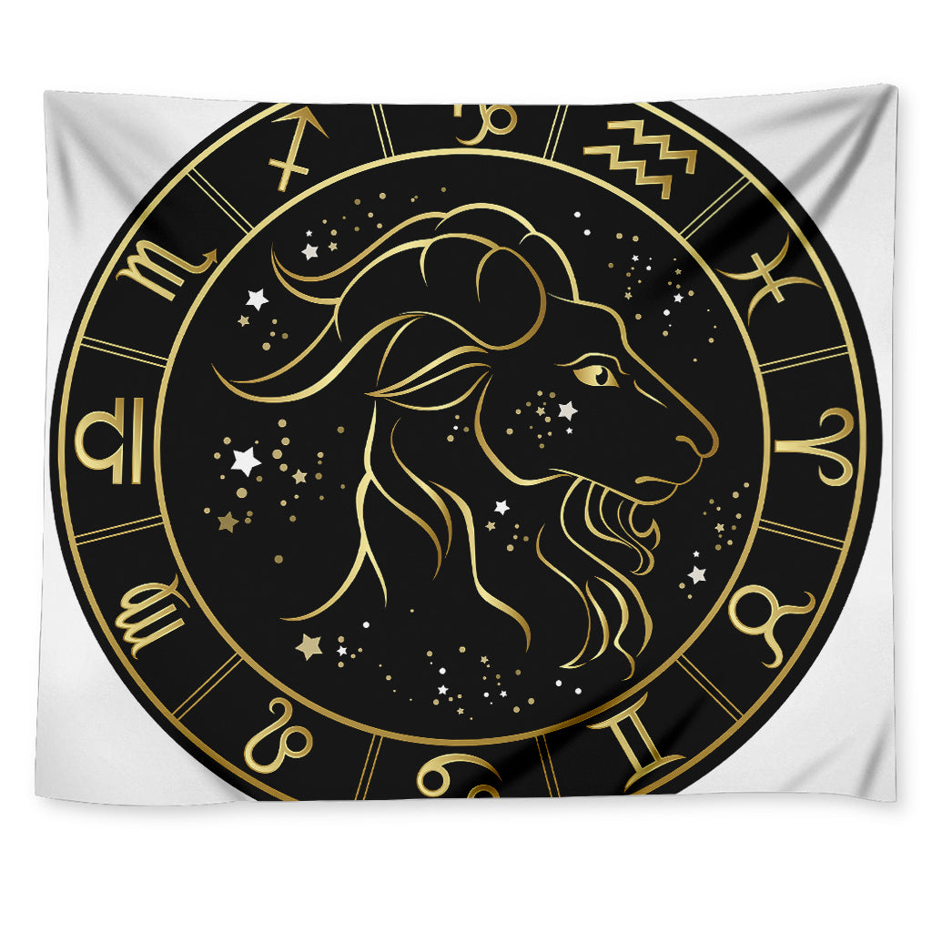 Gold And Black Capricorn Sign Print Tapestry