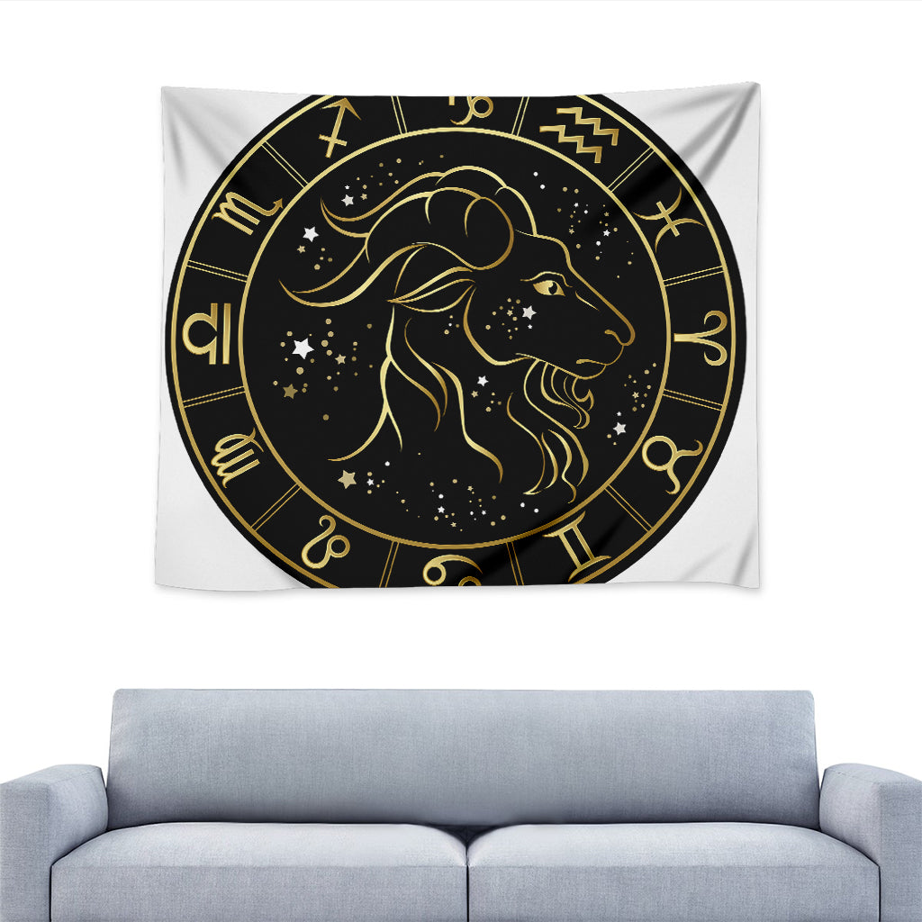 Gold And Black Capricorn Sign Print Tapestry
