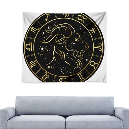 Gold And Black Capricorn Sign Print Tapestry