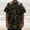 Gold And Black Capricorn Sign Print Textured Short Sleeve Shirt