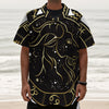 Gold And Black Capricorn Sign Print Textured Short Sleeve Shirt