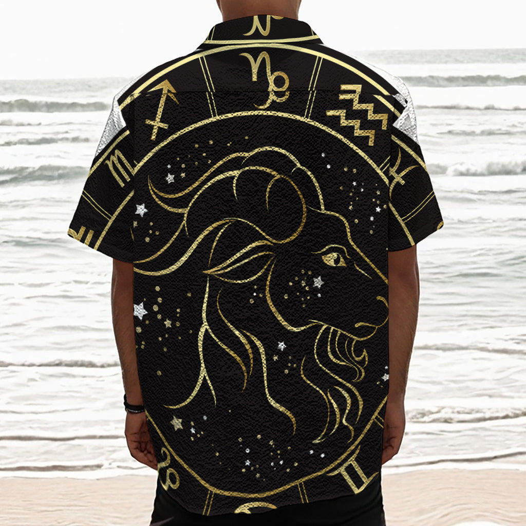 Gold And Black Capricorn Sign Print Textured Short Sleeve Shirt