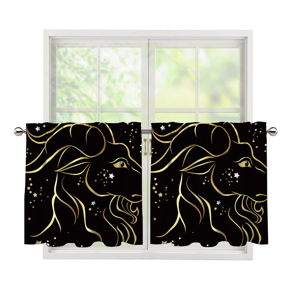 Gold And Black Capricorn Sign Print Tier Curtains