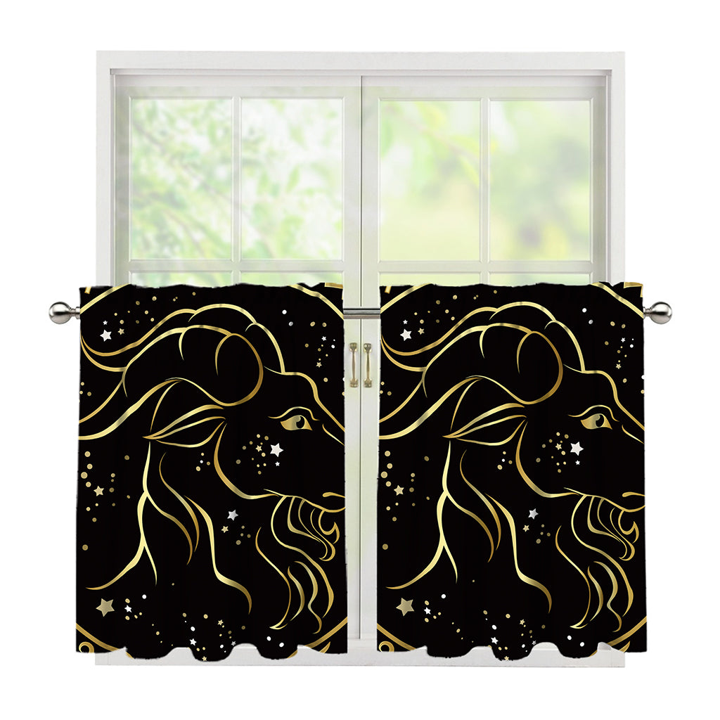 Gold And Black Capricorn Sign Print Tier Curtains