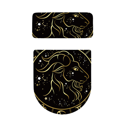 Gold And Black Capricorn Sign Print Toilet Lid And Tank Cover Set