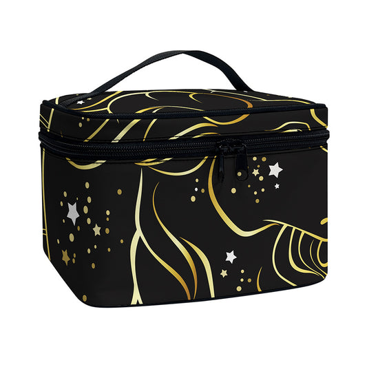 Gold And Black Capricorn Sign Print Travel Makeup Bag