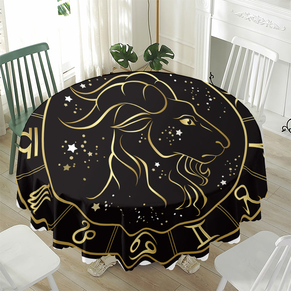 Gold And Black Capricorn Sign Print Waterproof Round Tablecloth