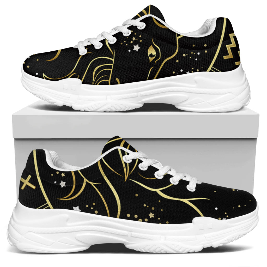 Gold And Black Capricorn Sign Print White Chunky Shoes