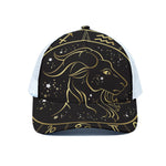 Gold And Black Capricorn Sign Print White Mesh Trucker Cap