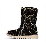 Gold And Black Capricorn Sign Print Winter Boots