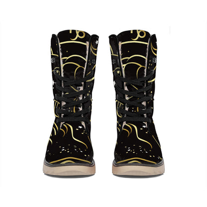 Gold And Black Capricorn Sign Print Winter Boots