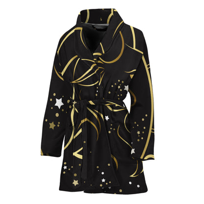 Gold And Black Capricorn Sign Print Women's Bathrobe
