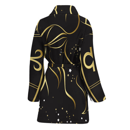 Gold And Black Capricorn Sign Print Women's Bathrobe