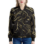 Gold And Black Capricorn Sign Print Women's Bomber Jacket