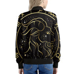 Gold And Black Capricorn Sign Print Women's Bomber Jacket