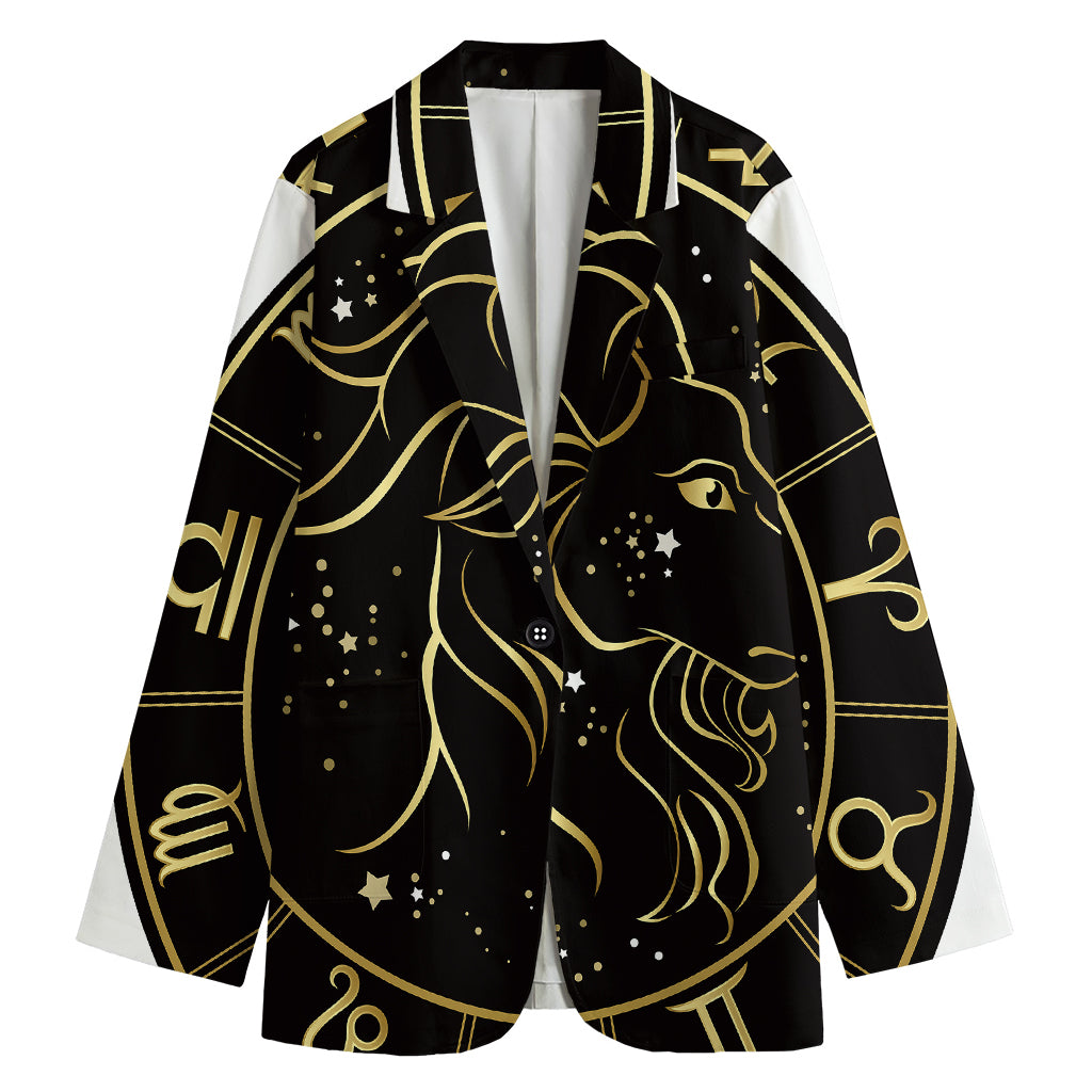 Gold And Black Capricorn Sign Print Women's Cotton Blazer